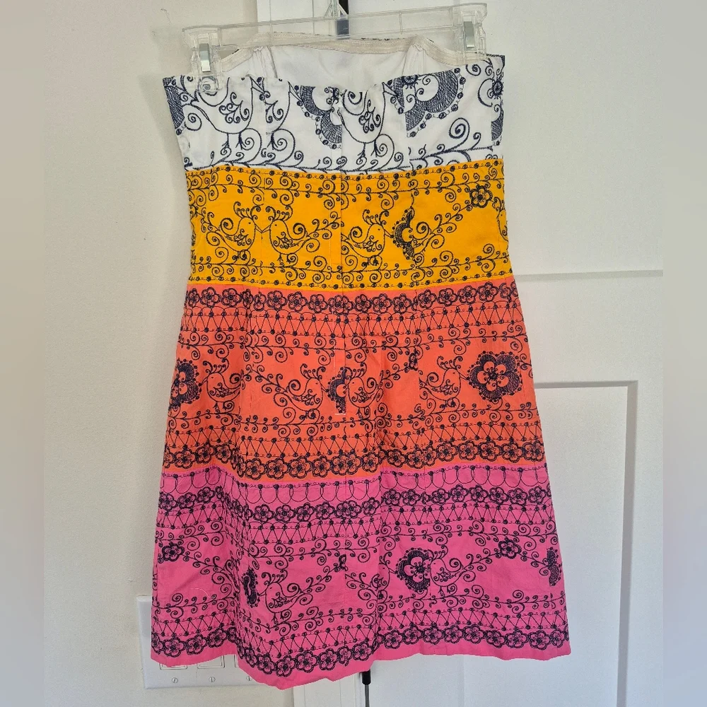 Lilly Pulitzer Dress Bird Is The Word Pink Embroidered Strapless Mini Size 2 - Picture 4 of 13